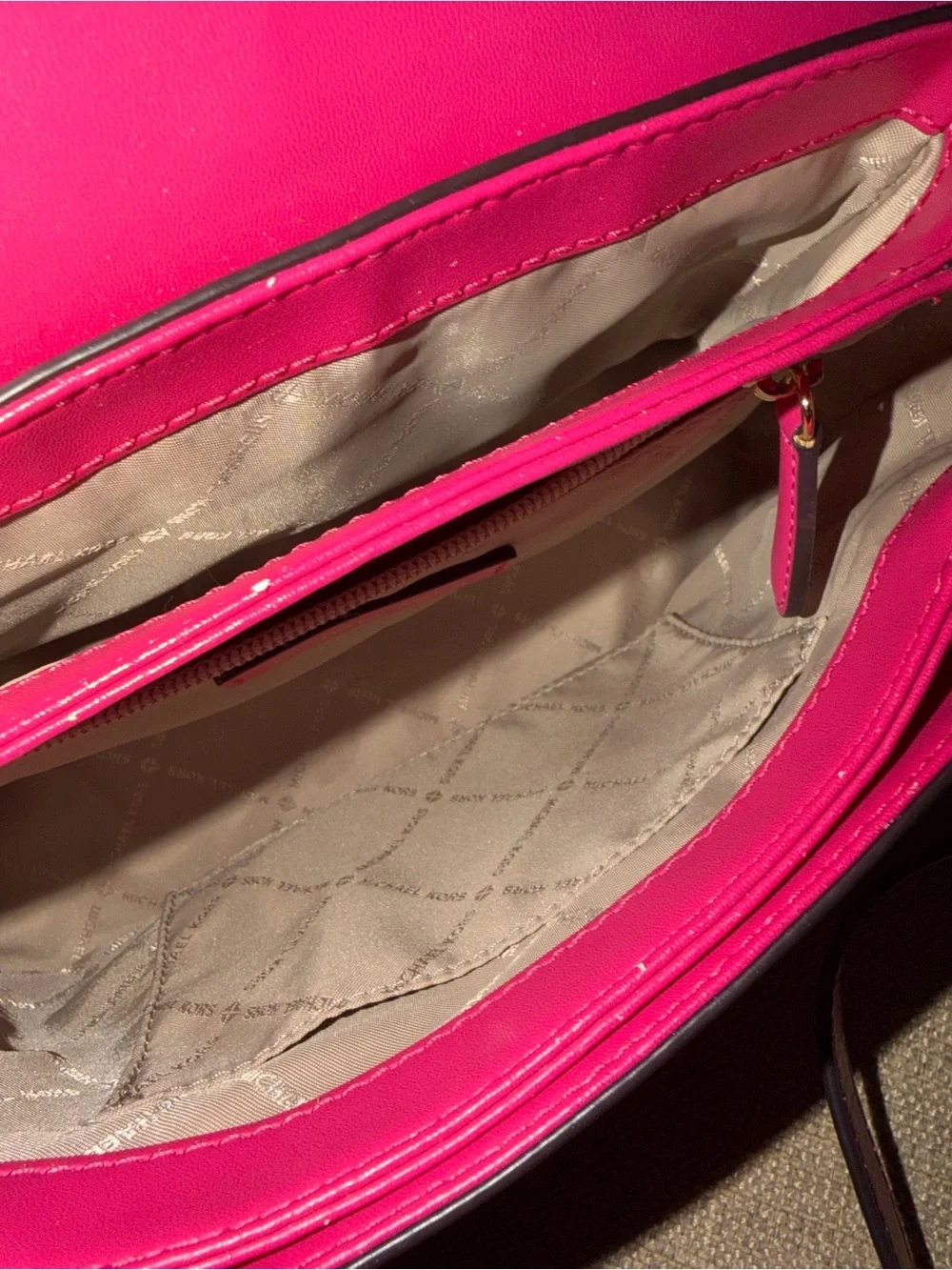 Michael Kors Women's Hot Pink Leather Crossbody Bag with Gold Hardware